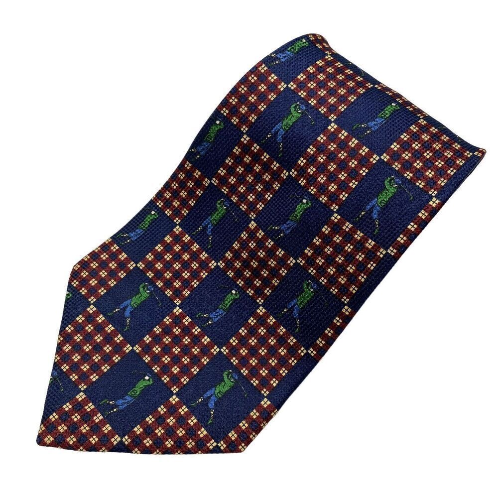 Tommy Hilfiger Tie Men's Maroon Golfers 100% Silk 57" x 4" USA Y2K